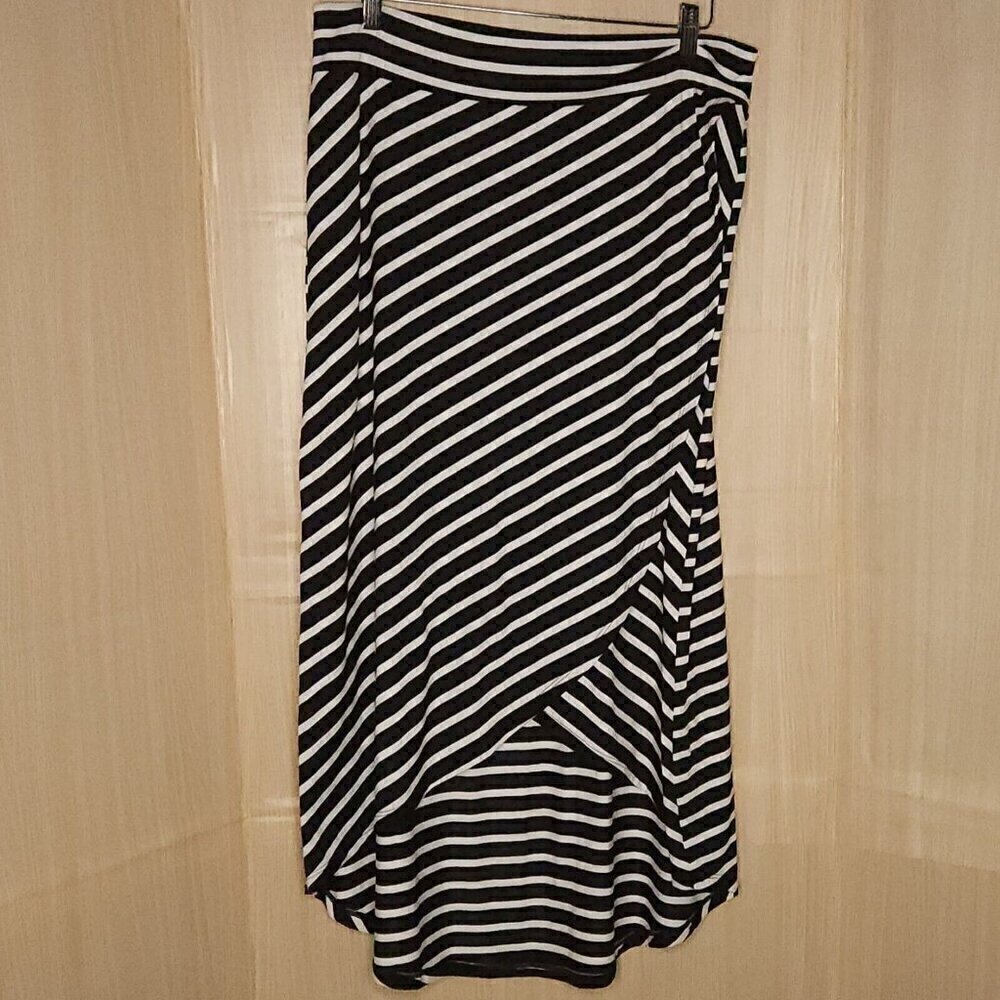 Faded Glory Black White Stripe High Low Maxi Skirt 12-14